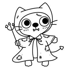 Cute cartoon cat ghost zombie illustration for Halloween coloring book