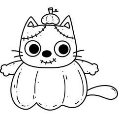 Cute cartoon cat ghost zombie illustration for Halloween coloring book