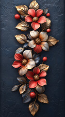 Fototapeta premium Red and gold flowers on a dark background