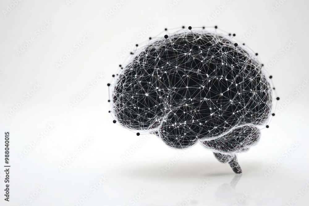 Poster brain with neural network on solid white background, single object
