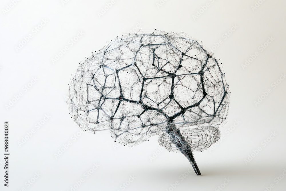 Poster brain with neural network on solid white background, single object