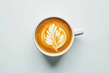 Coffee with latte art inspired by nature on solid white background, single object