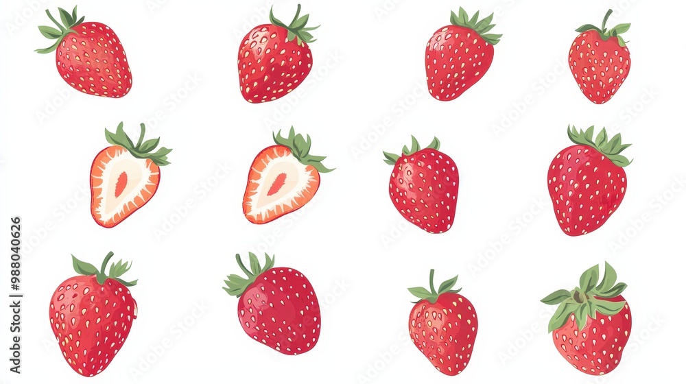 Aufkleber strawberries isolated on a white or transparent background, depicted in a clean and minimal vector s