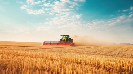 Obraz premium Modern tractors and equipment working efficiently in a large field.