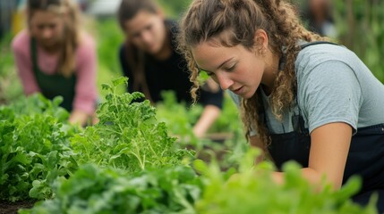 Fototapeta premium Organic farming practices being taught in a hands-on workshop.