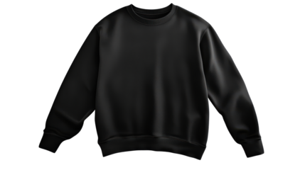 Man black blank sweatshirt mockup empty copy space, isolated on transparent background.
