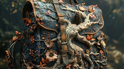 Fototapeta premium Intricate Tree Design Leather Backpack - Nature Inspired Fashion