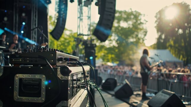 Fototapeta photograph of concert+stage+from+backstage telephoto lens summer daylight cool color