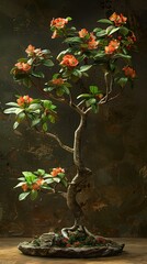 Bonsai Tree with Orange Blossoms: A Miniature Masterpiece