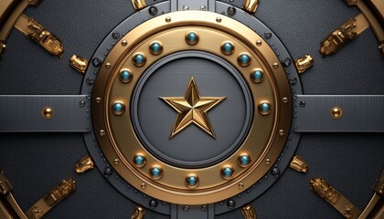 Naklejka premium Golden Star Within a Circular Vault Door with Jewels