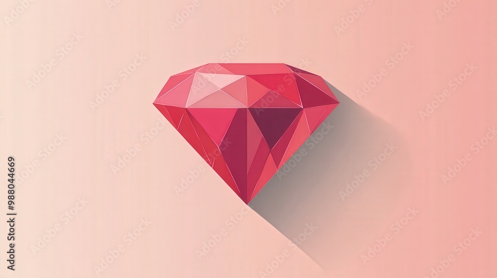 Poster minimalist 2d flat red ruby gem on transparent background with pastel color scheme