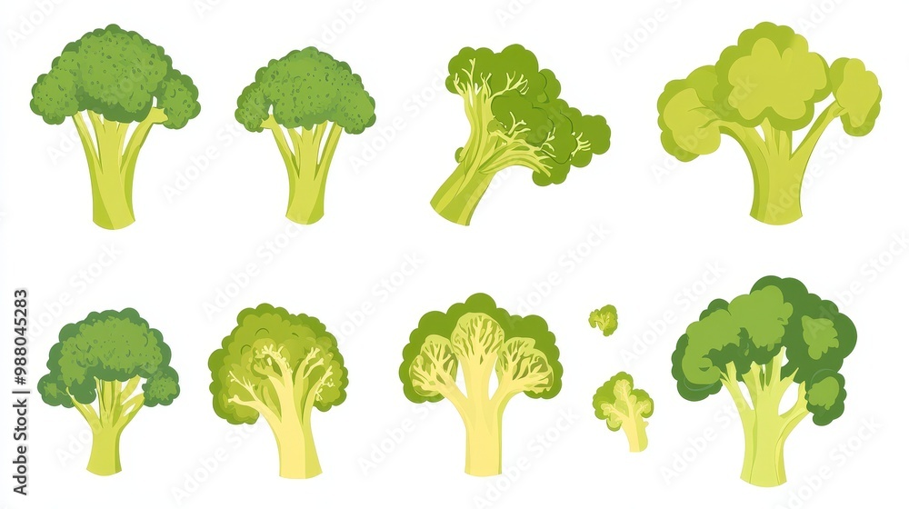 Aufkleber minimal vector broccoli collection on white background with space for text, set of clean design broc