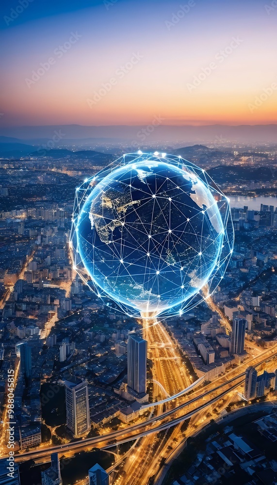Aufkleber network background concept network connection worldwide communication earth nodes concept city technology internet global technology connected world connectivity technology telecom global cyberspace