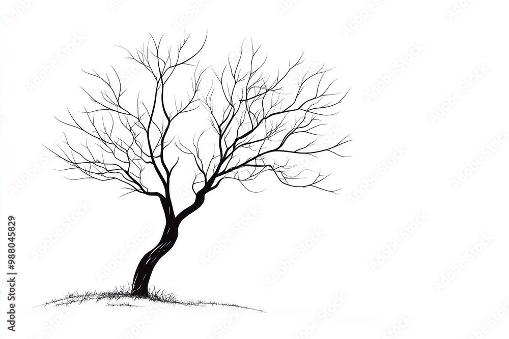 Poster tree outline in simple, clean lines on solid white background, single object