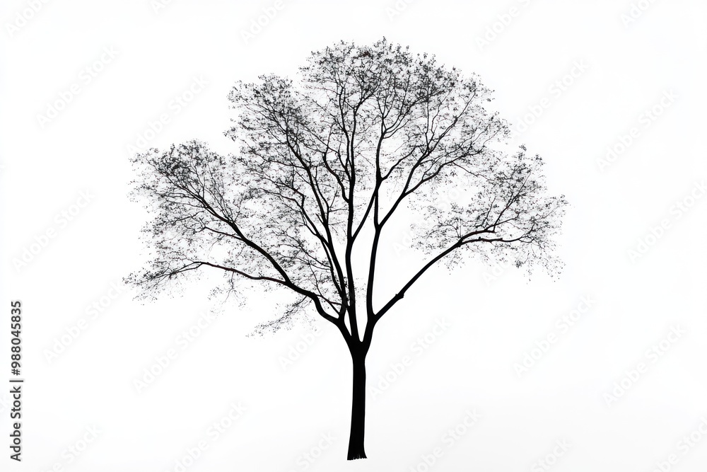 Poster tree outline in simple, clean lines on solid white background, single object