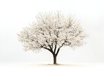 Fototapeta premium Tree with blossoms in delicate bloom on solid white background, single object