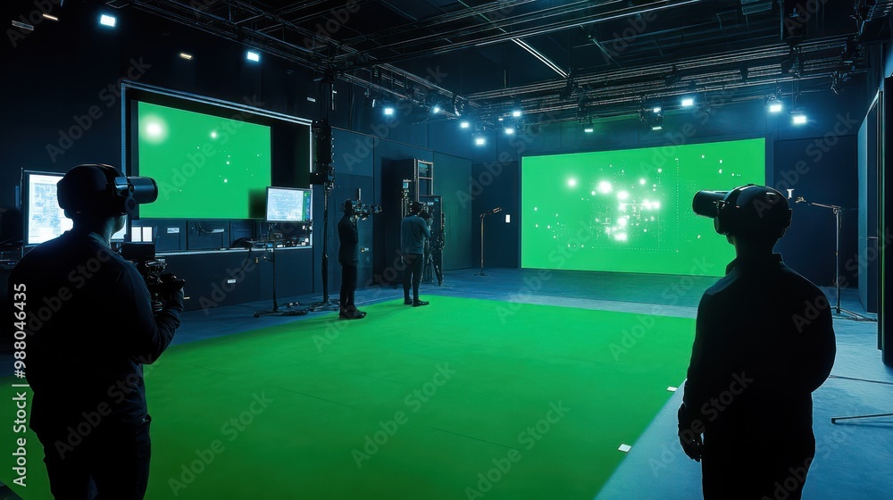Aufkleber virtual reality filming studio, equipped with advanced vr technology, green screens, and motion capt