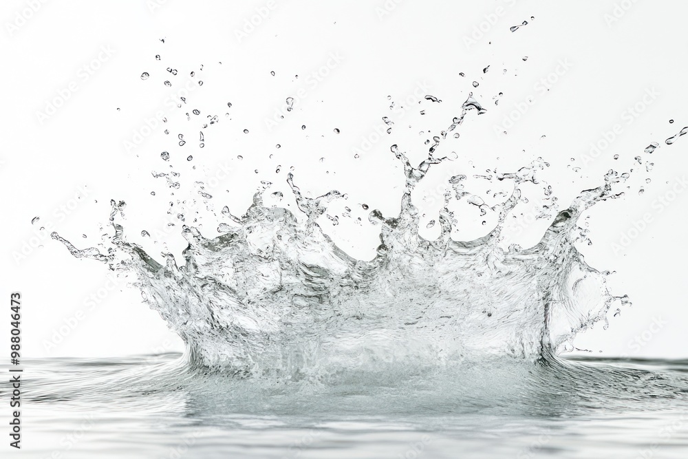 Poster water splash in motion sequence on solid white background, single object
