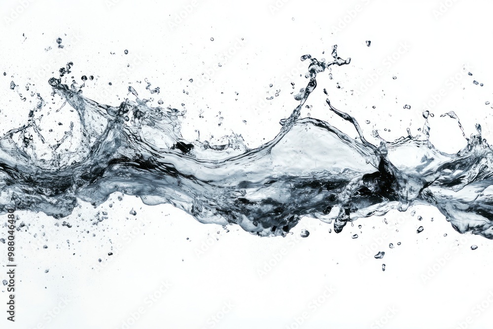 Poster water splash in motion sequence on solid white background, single object