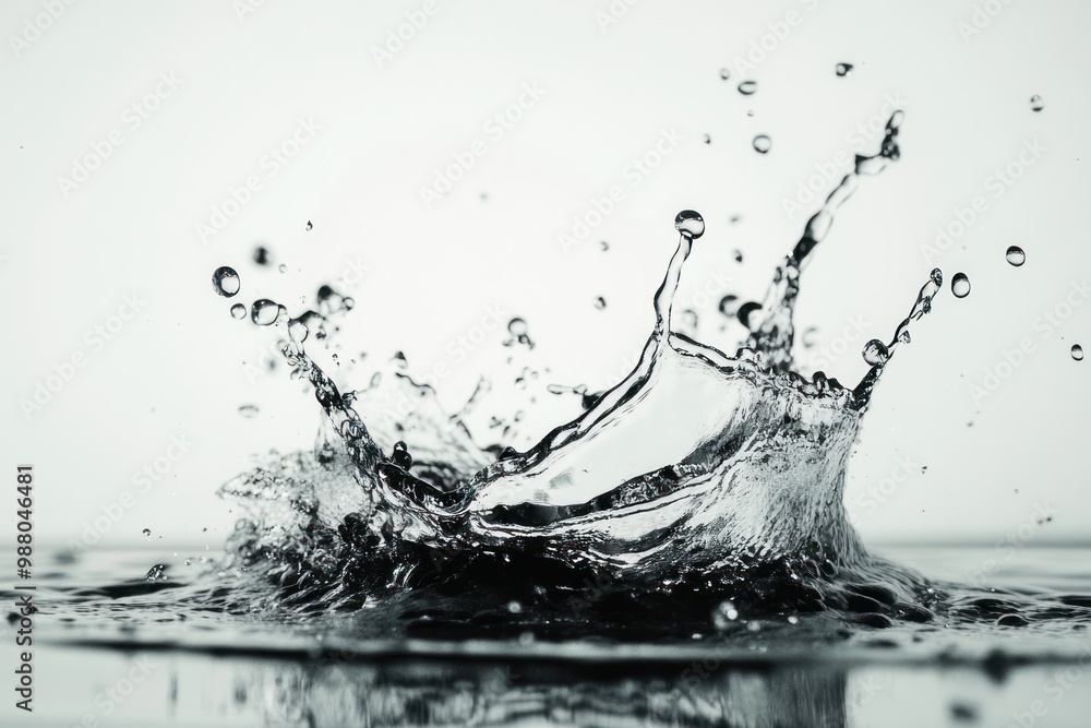 Poster water splash in motion sequence on solid white background, single object