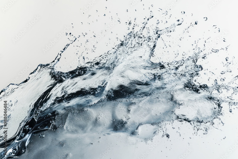 Poster water splash in motion sequence on solid white background, single object