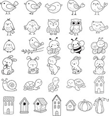 Cute animal wild animal set, doodle hand drawn outline style, for printing,card, wedding,love, t shirt,banner,product.vector illustration