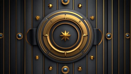 Black and Gold Ornate Circular Panel with a Star