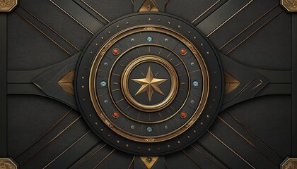 Obraz premium Circular Design with Gold Trim and Jewels on Black Surface
