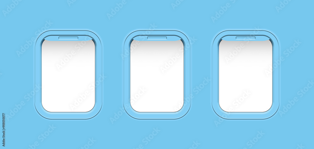 Poster Airplane windows, view from inside cabin with light blue sidewall