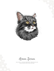 Vector Siberian black Cat Breed wall decor ideas Portrait