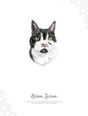 Vector Tabby black white Cat Breed wall decor ideas Portrait