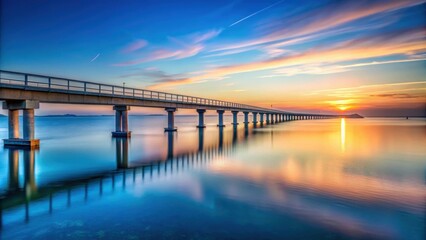 Fototapeta premium Bridge to the island of R?gen in Germany during sunset with blue sky, R?gendamm, bridge, island, R?gen, Germany