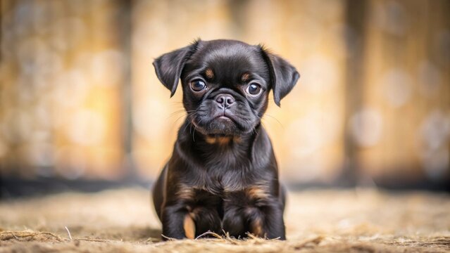 Puppy Petit Brabancon black in color, little dog with selective focus, puppy, Petit Brabancon, black, color, dog