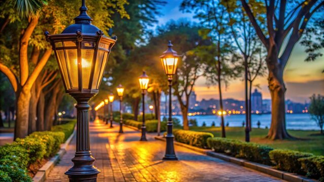 Lantern illuminating Yali Park at night in Maltepe, Istanbul, Turkey , Lantern, Yali Park, Maltepe, Istanbul, Turkey