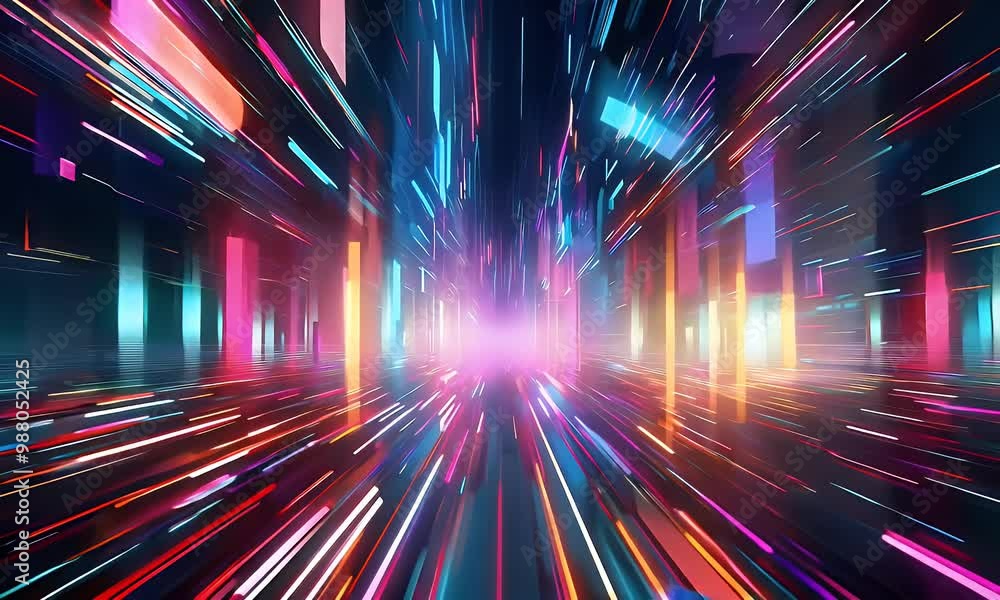 Poster dynamic digital video scenes featuring glowing shapes create an immersive, futuristic atmosphere ful