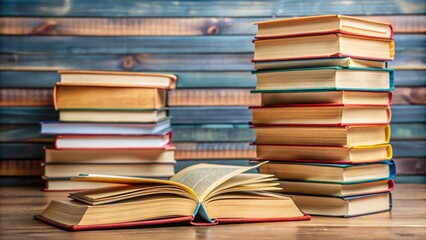 Obraz premium A hardcover book resting on a stack of various books, education, literature, reading, library, knowledge, stack, tabletop