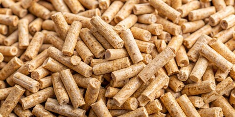 Close-up of natural wood pellet for biomass heating, renewable, energy, fuel, eco-friendly, sustainable, heating