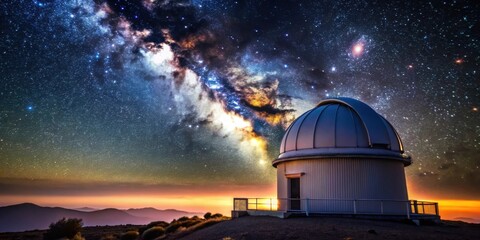 Obraz premium Observatory under a clear starry sky , Observatory, astronomy, telescope, stars, night, science, galaxy, exploration