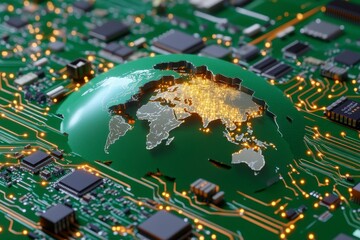 Global microchip shortage concept, globe imagery with cracks, symbolizing the impact on technology and industry worldwide.
