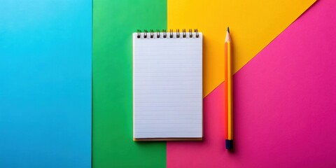 Notebook and pencil in vibrant colors on a colorful background, notebook, pencil, colorful, background