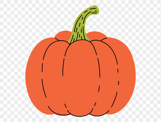 Pumpkin hand draw style isolated on png or transparent texture,Halloween party background ,element template for poster, brochures, online advertising, vector illustration 