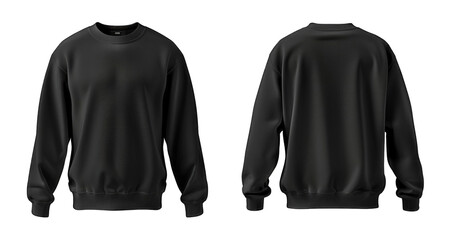 Black sweatshirt template for modern design, front and back view isolated on PNG white background