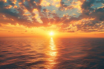 Obraz premium Beautiful sunset over the sea. 3D render illustration with clouds