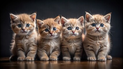 Small British kittens on a dark background, adorable, cute, furry, pets, playful, domestic, feline, whiskers, young