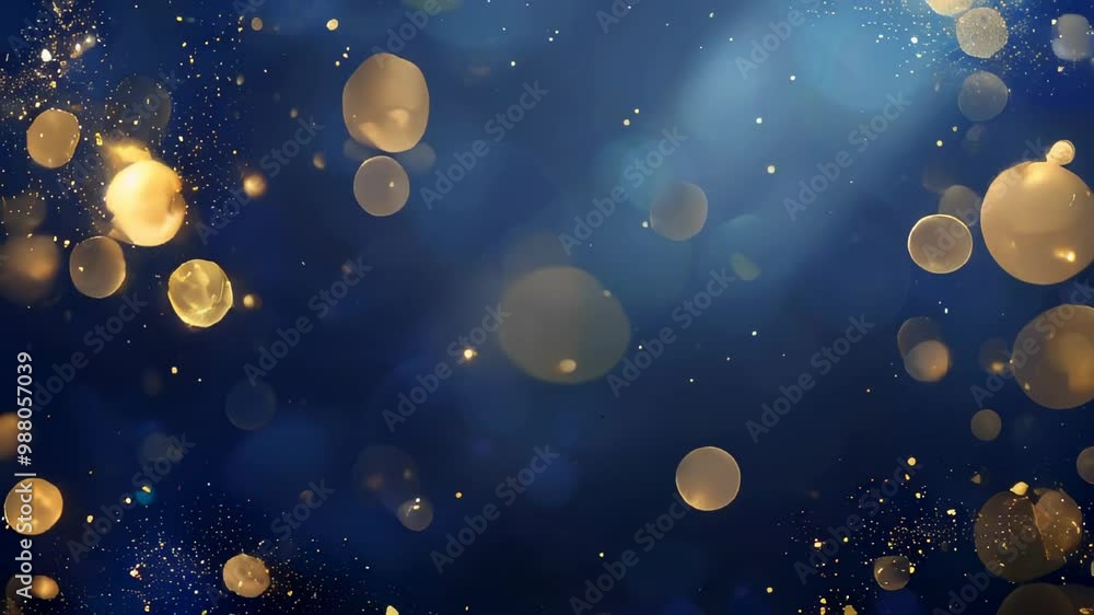 Poster a dark blue and gold background with blurred details creating an abstract effect
