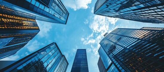 Low Angle shot of Upward View of Modern Skyscrapers. City Buildings, City Skyscrapers. Generate Ai Image