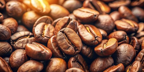 Fototapeta premium Close-up of fresh coffee beans with natural lighting, coffee, beans, close-up, fresh, roasted, morning, aroma, caffeine, energy