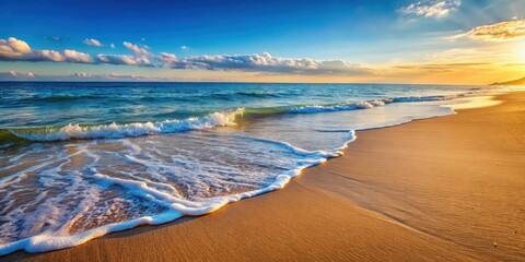 Soothing scene of gentle waves rolling onto sandy beach , nature, ocean, sea, shore, tranquility, peaceful, summer, relaxation