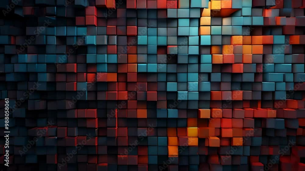 Poster a dynamic arrangement of colorful abstract cubes creating a geometric pattern, showcasing modern dig