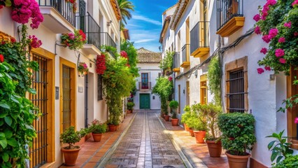 Fototapeta premium Narrow street in Marbella old town, Andalusia, Spain , cobblestone, charming, historic, traditional, architecture